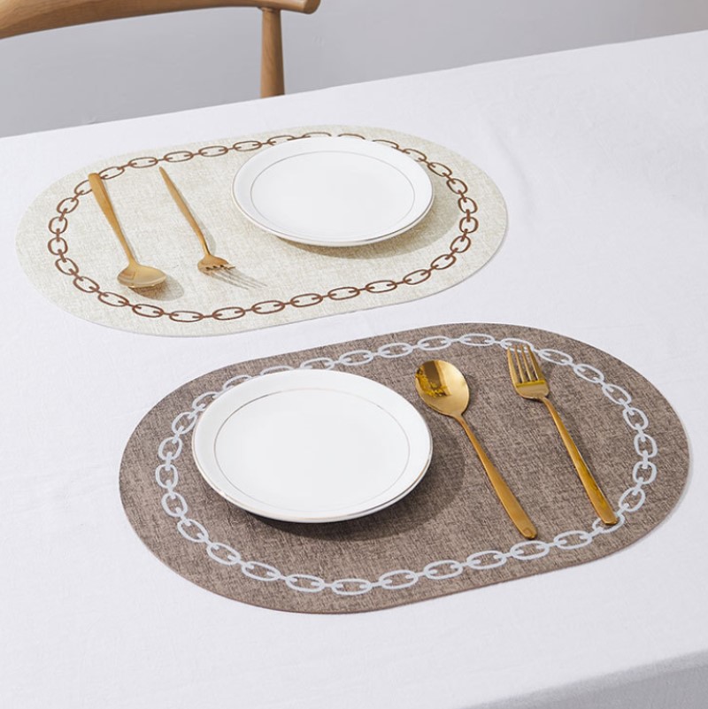 Kitchen Gadgets Luxury - รูปไข่ตาราง Placemat หนัง Faux ห้องครัวห้องรับประทานอาหารครีมตาราง Pad