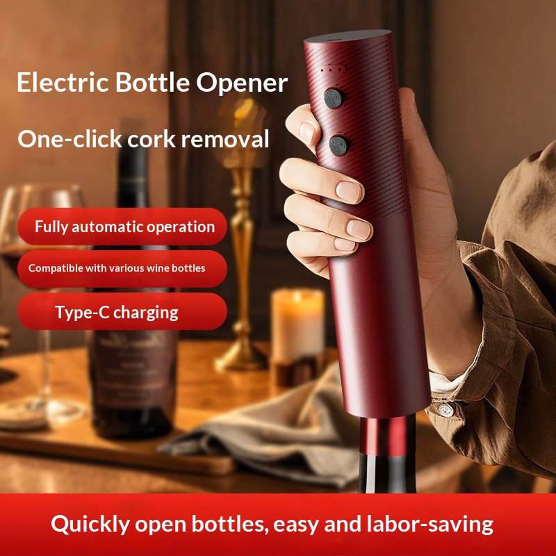 Electric Can Opener - ที่เปิดขวดไวน์ไฟฟ้าแบบชาร์จได้ ที่เปิดขวดอัตโนมัติพร้อมปุ่มกดเดียว พกพาสะดวก ใช้ในครัว บาร์ สำหรับไวน์แดง