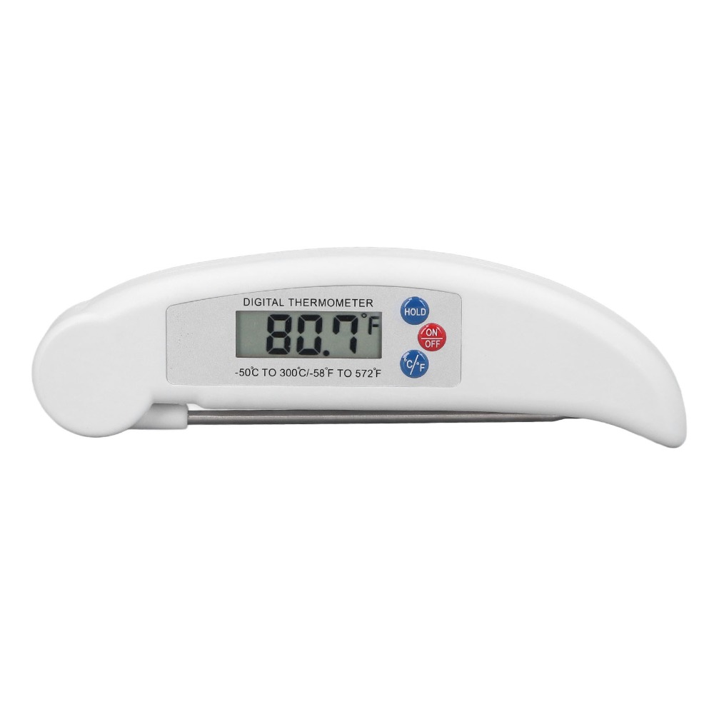 Instant Read Thermometer - เทอร์โมมิเตอร์วัดอุณหภูมิอาหารแบบดิจิตอล ABS สแตนเลส สีขาว-แดง วัดเร็ว อ่านค่าได้ทันที