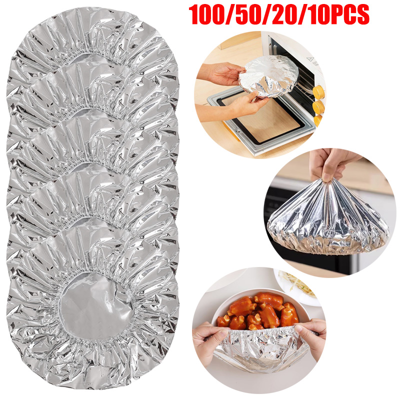 Kitchen Gadgets Under 100 - ฝาครอบชามฟอยล์อลูมิเนียมแบบใช้ซ้ำได้ 100/10 ชิ้น เกรดสำหรับอาหาร อุปกรณ์ครัว เก็บรักษาความสด
