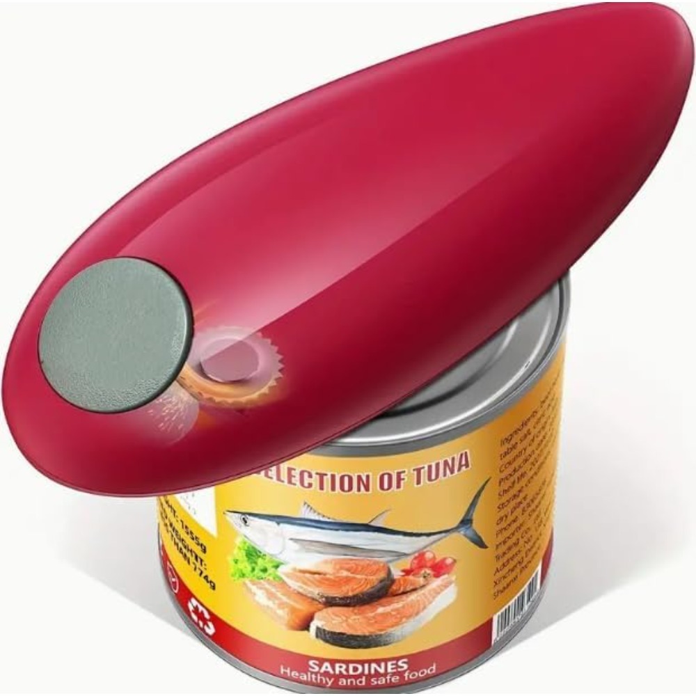Electric Can Opener - ที่เปิดขวดกระป๋องไฟฟ้าสีแดง1ชิ้นที่เปิดกระป๋องใช้งานได้ง่ายที่เปิดกระป๋องอัตโนมัติพร้อมเครื่องมือทำครัวขอบเรียบ