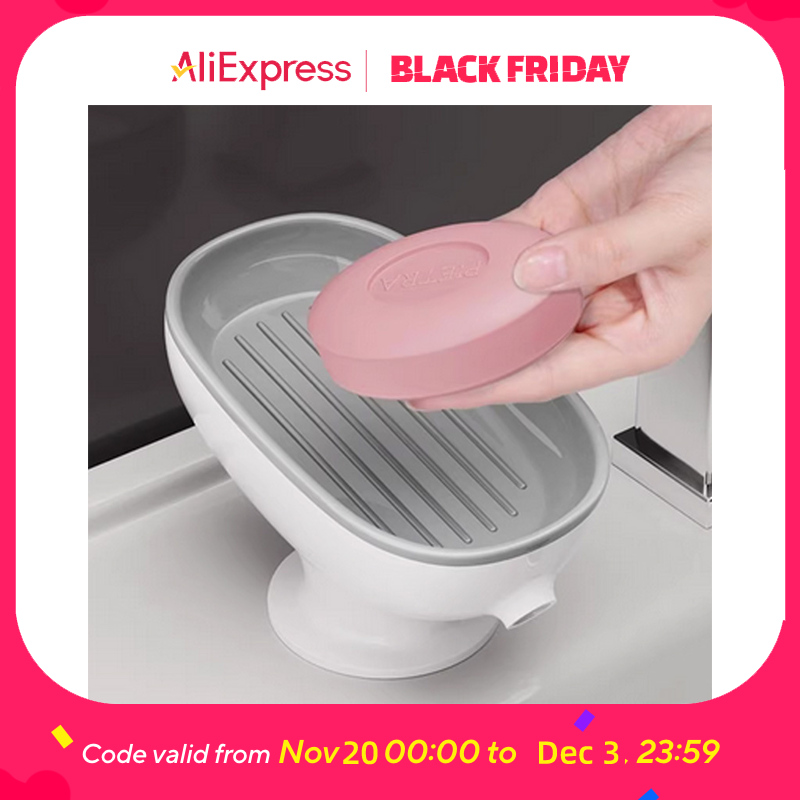 Kitchen Gadgets Luxury - ที่วางสบู่แบบถ้วยดูด ระบายน้ำได้ ป้องกันสนิม สำหรับห้องน้ำ อ่างล้างจาน ฝักบัว