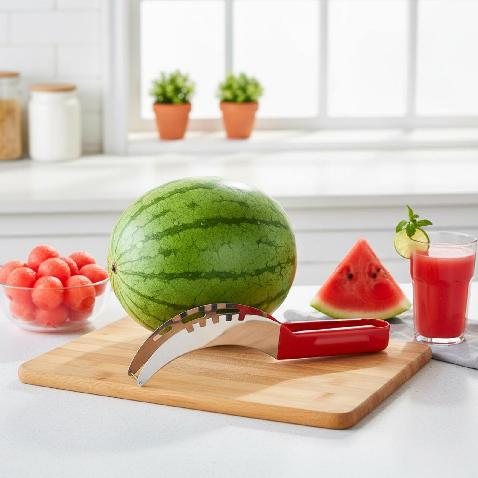 Kitchen Gadgets & Toys - เครื่องตัดแตงโมแบบลูกเต๋า วัสดุเกรดอาหาร เครื่องตัดแตงโมแบบลูกเต๋า สแตนเลส ที่คว้านผลไม้ จับถนัดมือ