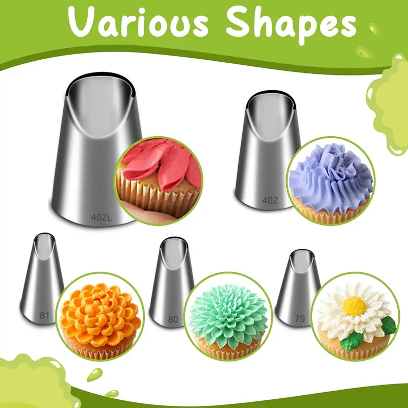 Kitchen Gadgets Set - ชุดหัวฉีดสแตนเลส 5 ชิ้น, หัวฉีดลายดอกเบญจมาศสำหรับอุปกรณ์ครัว, อุปกรณ์ทำขนม, ตกแต่งเค้กด้วยตัวเอง
