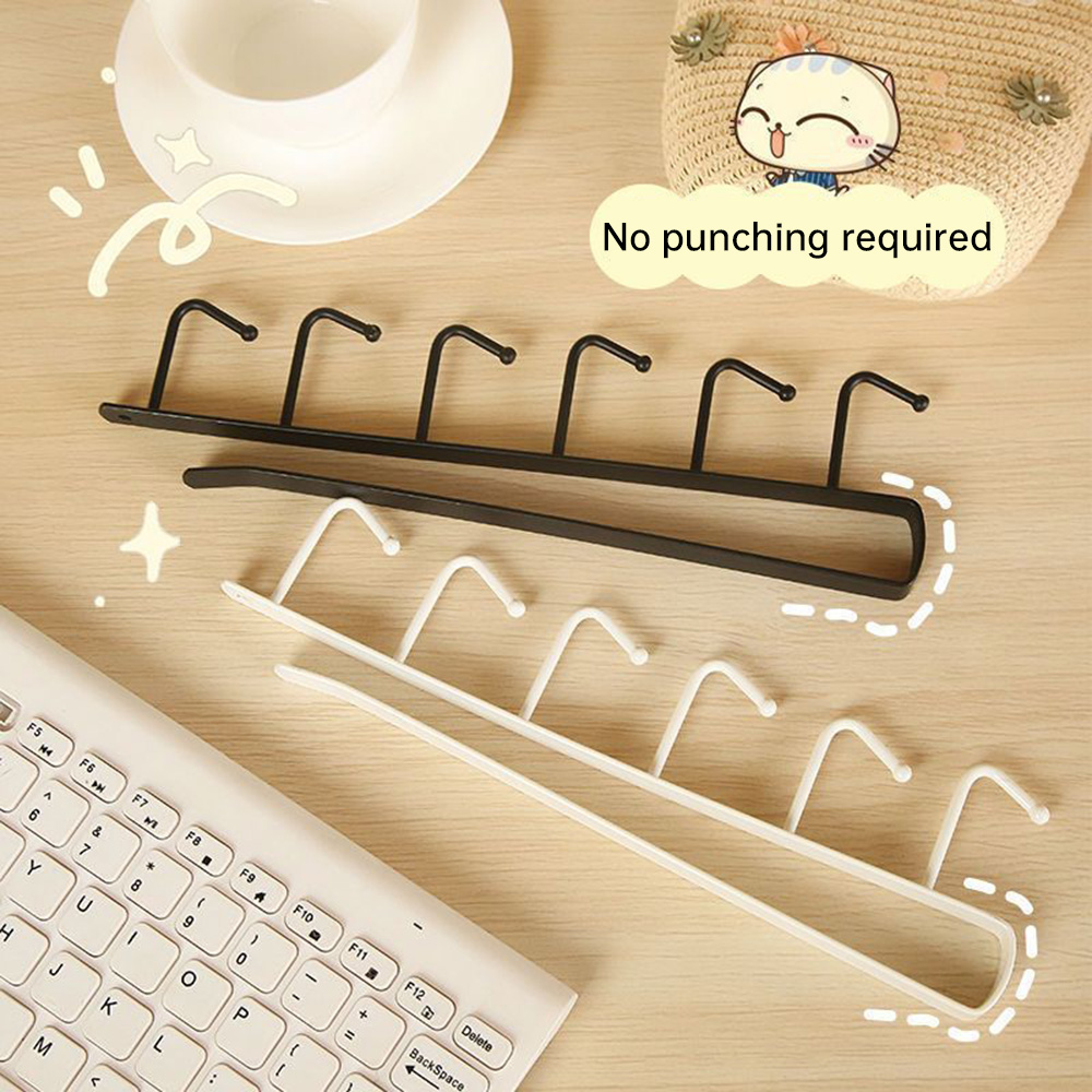Kitchen Gadgets Cabinet - ตะขอแขวนแก้วใต้ตู้แบบไม่ต้องเจาะ 6 ตะขอ ที่แขวนแก้วโลหะ อุปกรณ์จัดระเบียบ ชั้นแขวนสำหรับอุปกรณ์ครัว
