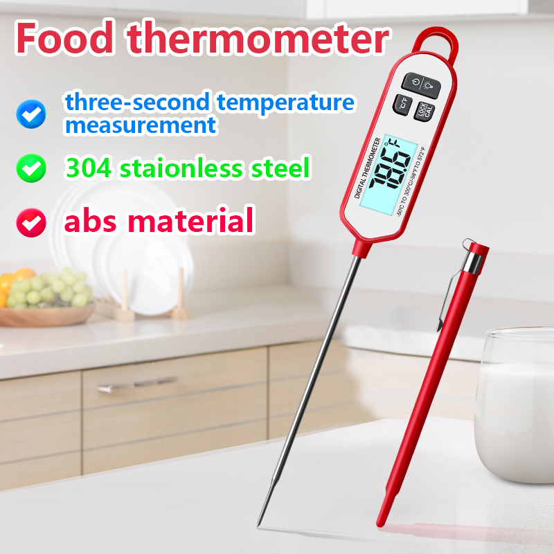 Instant Read Thermometer - เทอร์โมมิเตอร์วัดอุณหภูมิเนื้อแบบดิจิตอล อ่านค่าได้ทันที พร้อมจอแสดงผลแบบมีไฟพื้นหลัง สำหรับวัดอุณหภูมิอาหาร ทำอาหาร ปิ้งย่าง