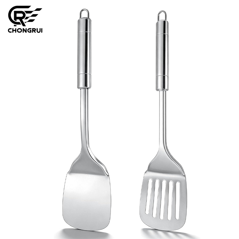 Kitchen Gadgets Under 100 - ตะหลิวสแตนเลสด้ามยาวแบบมีร่อง ไม่ติดกระทะ สำหรับทำสเต็ก ทำเบอร์เกอร์ ทอดไข่ กลับด้านได้