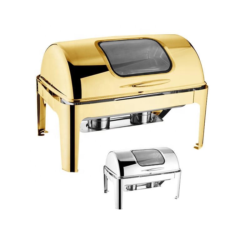 Kitchen Gadgets Set - ถาดอุ่นอาหารสแตนเลสทรงสี่เหลี่ยมแบบม้วนฝาปิด ขนาด 9 ลิตร ความจุใหญ่ ดีไซน์หรูหรา
