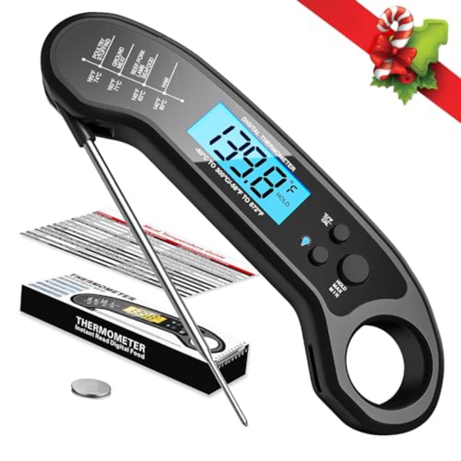 Instant Read Thermometer - เทอร์โมมิเตอร์วัดอุณหภูมิเนื้อแบบดิจิตอล อ่านค่าได้ทันที สำหรับย่างและทำอาหาร พร้อมที่เปิดขวด ไฟแบ็คไลท์ ปรับเทียบได้