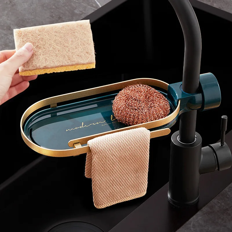 Kitchen Gadgets Luxury - หรูหราก๊อกน้ําชั้นเก็บห้องครัวห้องน้ําอ่างล้างจานฟองน้ําผ้าท่อระบายน้ําชั้นเก็บอ่างล้างจานผู้ถือ