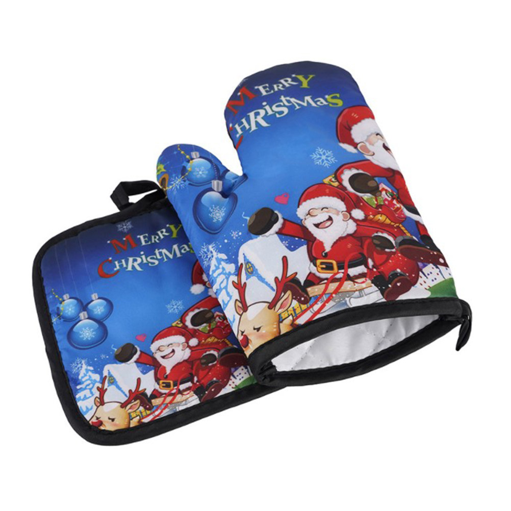 Kitchen Gadgets Xmas - ถุงมือกันความร้อน ถุงมือคริสต์มาส ถุงมือบาร์บีคิว กันลื่น โพลีเอสเตอร์ อุปกรณ์ครัว