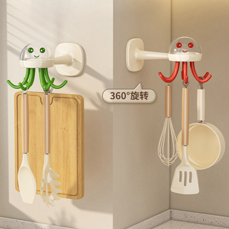 Kitchen Gadgets Under 100 - ตะขอแขวนรูปแมงกะพรุน, ที่แขวนอุปกรณ์ครัวแบบกาวเหนียวแน่น, ตะขอแบบกาว, ไม่ต้องเจาะผนัง, ที่แขวนช้อนตะหลิว