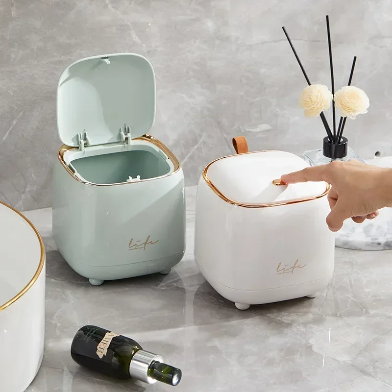 Kitchen Gadgets Luxury - ถังขยะตั้งโต๊ะแบบกดฝา ดีไซน์หรูหรา สองชั้น ใช้ได้กับโต๊ะกาแฟ ถังเก็บของขนาดเล็ก สำหรับห้องครัวและห้องน้ำ