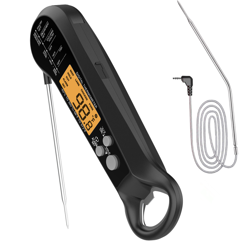Instant Read Thermometer - เทอร์โมมิเตอร์วัดอุณหภูมิอาหารแบบดิจิตอล สายยาว สำหรับมืออาชีพ กันน้ำ ใช้ในครัว พร้อมหัววัด