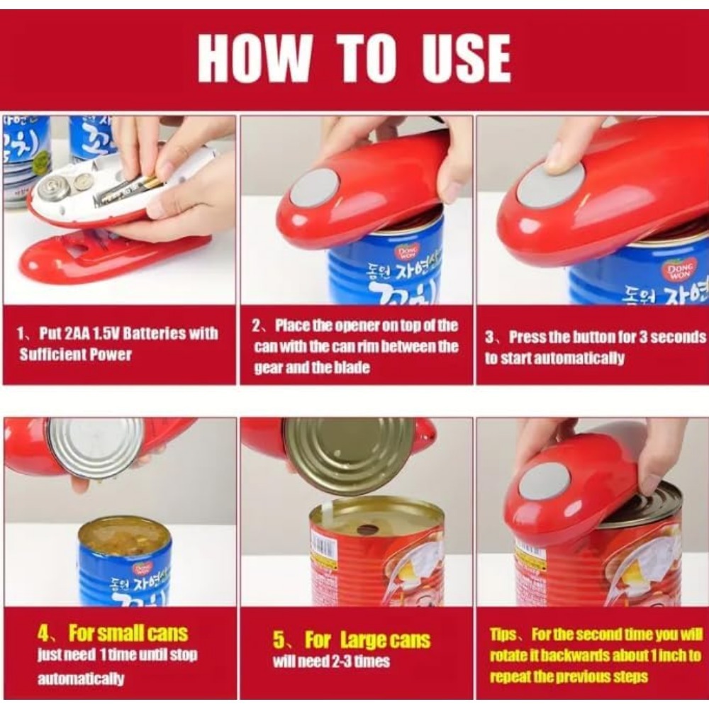 ที่เปิดขวดกระป๋องไฟฟ้าสีแดง1ชิ - Electric Can Opener บทวิจารณ์และราคา