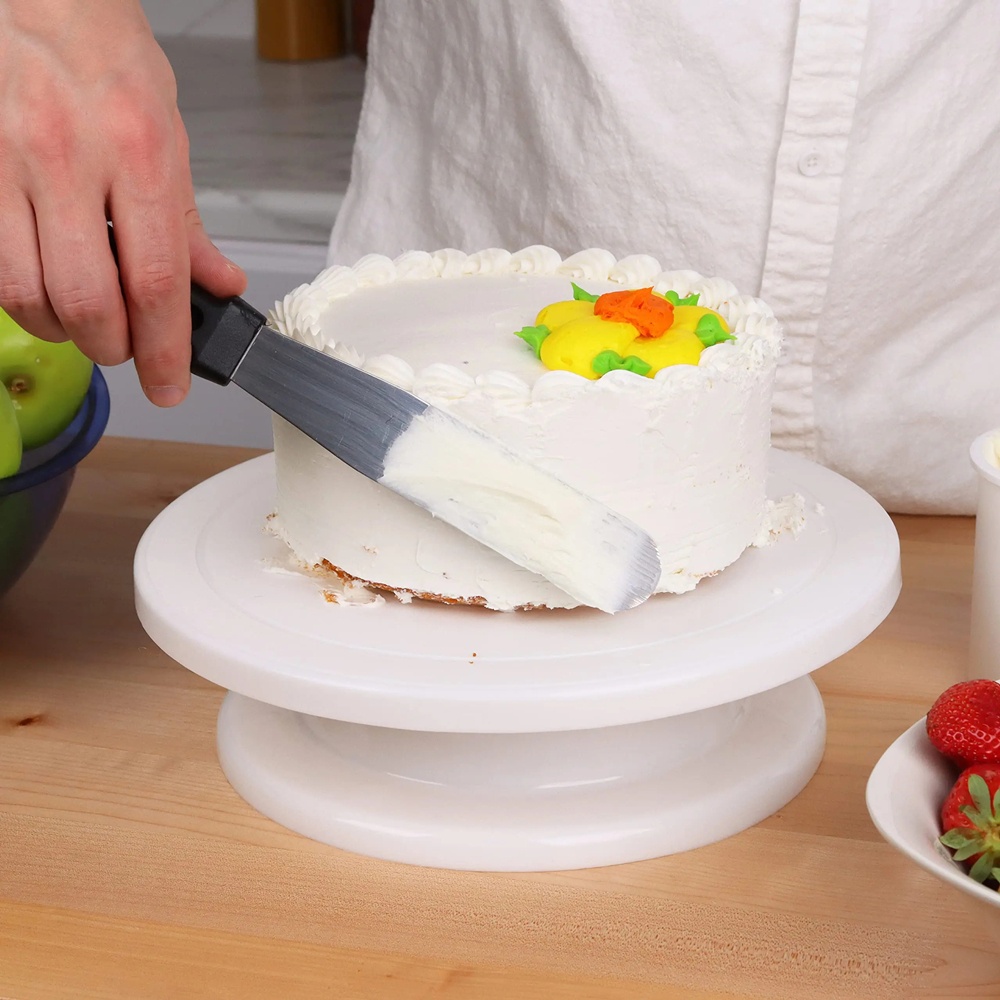 ชุดจานหมุนเค้กพลาสติกพร้อมไม้พ - Cake Decorating Turntable บทวิจารณ์และราคา